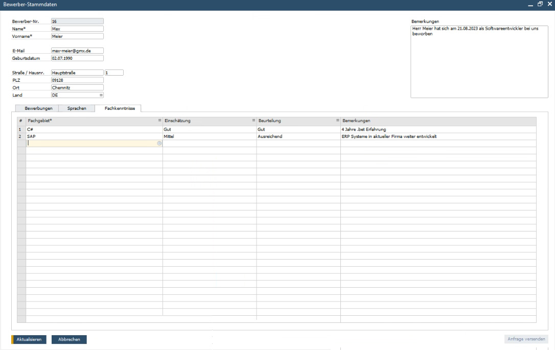 Vermerk Fachkenntnisse